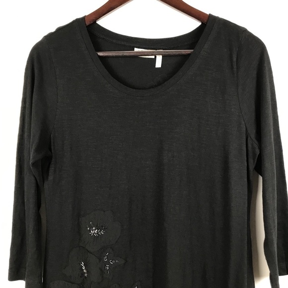 LOGO Slub Knit Embellished Chiffon Trim Tunic Women’s Size XS Black - Picture 5 of 9